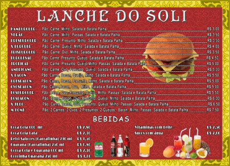 Cardápio Lanche do Soli 